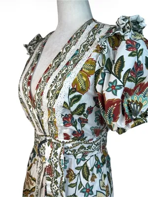 FARM Rio Botanicals Belted Midi Dress in Small Womens Cotton Poplin Floral thumbnail 7