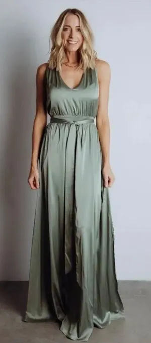Baltic Born Roma Satin Maxi Dress in Eucalpytus Green Medium thumbnail 1