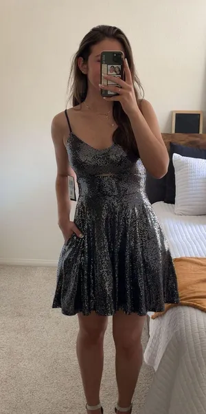 Macy’s City Studio homecoming navy blue disco sparkly dress thumbnail 1