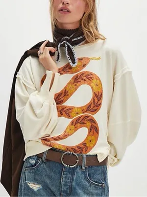 Free People We The Free Graphic Camden Pullover in Snake Print Tofu Combo NWT thumbnail 1