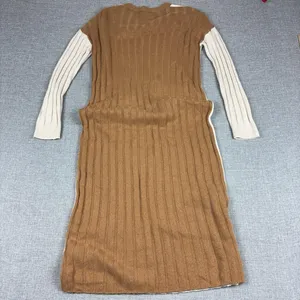 Madewell Sweater Dress Womens XS White Tan Ribbed Long Sleeve Knit Crew Neck thumbnail 5