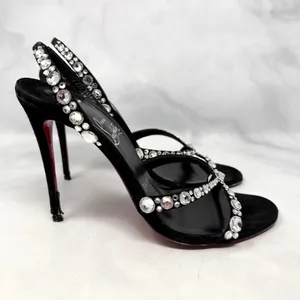 Christian Louboutin Emilie Strass 100 Embellished Strappy Sandal Heels Black 38 thumbnail 2