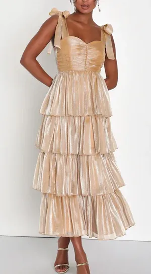 Lulus Gold Midi Dress thumbnail 1