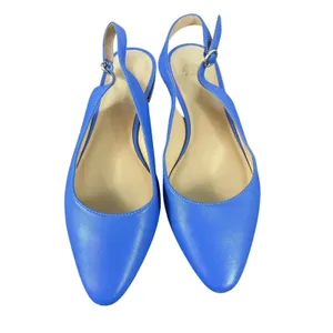 Talbots Blue Leather Slingback Flats Womens 7.5M Pointed Toe Low Block Heal thumbnail 2