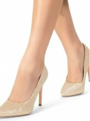 New! ADRIANNA PAPELL Platino Gold Pumps Size 8 Pointed Toe Heels Gold Sparkle thumbnail 4