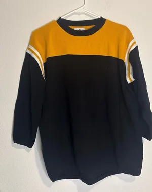 UNIF Randall Black, Mustard & White Colorblock Crewneck Sweater thumbnail 1