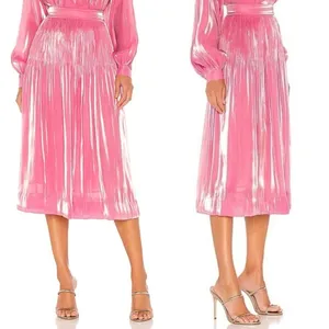 Rhode Farrah‎ Pleated Lamé Midi Skirt Metallic Shimmer Rosh Pink $465 Size 4 thumbnail 2