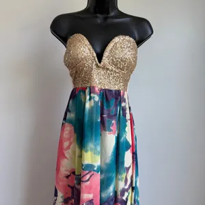 Reverse‎ Boho Beachy Ethereal Glitter Tropical Floral Sequin Maxi Dress M thumbnail 2