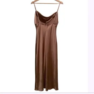 Paper Heart Gold Slip Dress Small Taupe Satin Cowl Neck Maxi formalwear prom thumbnail 2