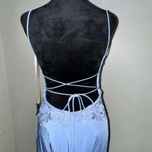 Faviana Lace Applique V Neck Prom Dress With Lace Up Back thumbnail 6