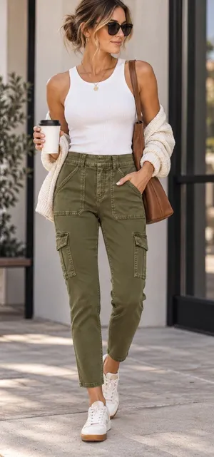 Spanx Stretch Twill Shaping Sage Green Utility Cargo Ankle Pants thumbnail 1