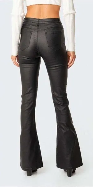 Edikted Luna Faux Leather Flare High Rise Pants Black Size‎ Small thumbnail 2