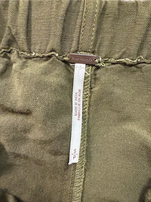 Free People Tomboy Linen Blend Raw Hem Drawstring Shorts in Army Green Sz Small thumbnail 5