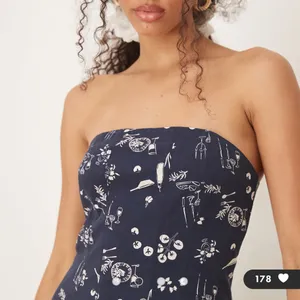 Abercrombie & Fitch strapless flare midi dress in blue floral thumbnail 3