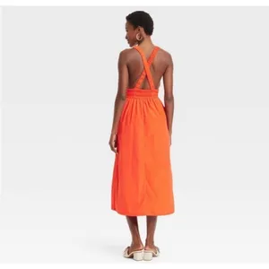 A New Day Midi Dress Womens XXL Red Open Cross Back Smocked‎ Waist Summer Casual thumbnail 2