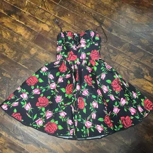 Betsey Johnson pink & red roses pinup girl fit & flare dress thumbnail 2