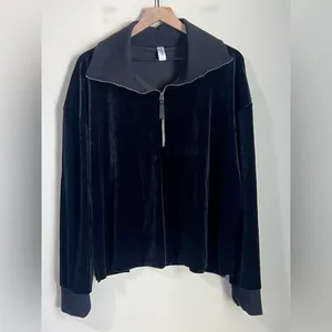 NWOT Spanx‎ Half Zip Pullover Sweatshirt Black Velvet Preppy Travel Womens 2X thumbnail 2