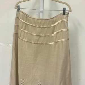 Essence Tan Sequin Ruffle Hem Midi Skirt Satin Trim Size 30 Neutral Boho Chic thumbnail 3