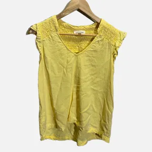 Cloth & Stone V-Neck Smocked Ruffle Blouse‎ Womens Medium Yellow Excellent Boho thumbnail 2