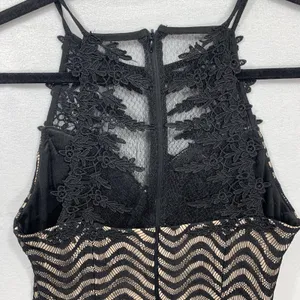 Nikibiki Lace‎ Chevron Mini Dress Womens Small Black Tan Halter High Neck D22947 thumbnail 6