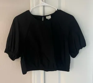 A New Day Black Cropped Puff-Sleeve Top thumbnail 1
