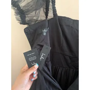 Lulus Flawless Aura Black Tulle Puff Sleeve Ruffled Midi Dress Size XL Formal thumbnail 6