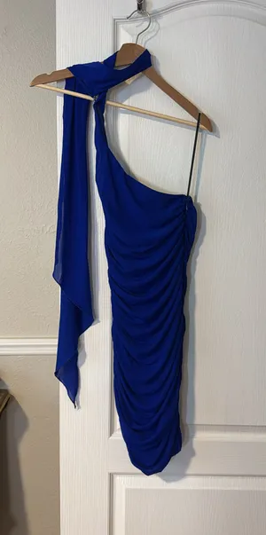 Hello Molly one shoulder mini dress with neck wrap thumbnail 1