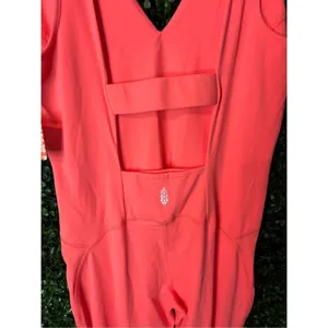 Free People Never Better One Piece Jumpsuit Workout Neon Coral Women's Large NWT thumbnail 6