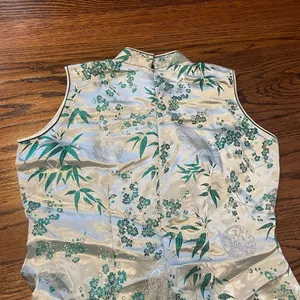 Vintage Sleeveless Cheongsam Qipao Dress White Green Floral Bamboo Print thumbnail 5