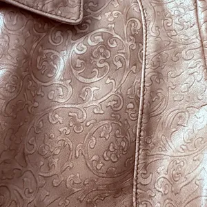 Y2K‎ Redi Pink Metallic Leather Jacket Embossed Floral Moto Zip Front Size Small thumbnail 7