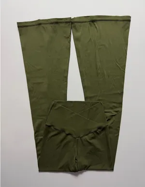 Aerie Offline Real Me Crossover Hi-Rise Flare Leggings, Green, Size S Short thumbnail 2