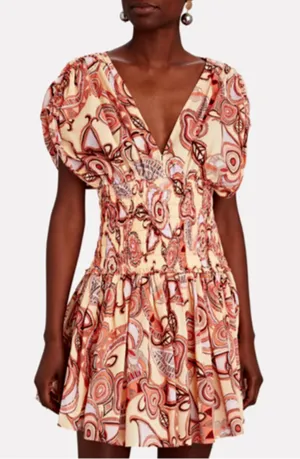 ALC Frank NEW Luna Printed Smocked Mini Dress Deep V-Neck Womens Multicolor Size 2 thumbnail 1