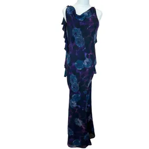 Rotate Purple Chiffon Slip Maxi Dress SIZE 2 Ruffle Formal Party Watercolor $430 thumbnail 9