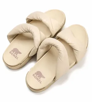 Sorel Cream Leather Padded Strap Slide Sandals Women’s Flat Slides thumbnail 1
