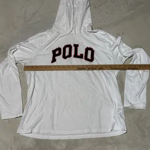 Polo Ralph Lauren Women's White Pullover Hoodie Big POLO Patch SZ L Lightweight thumbnail 6