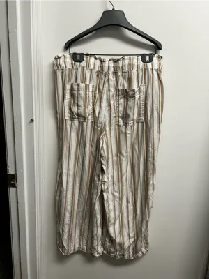 LOFT Cream and Tan Striped Cropped Drawstring Pants thumbnail 2
