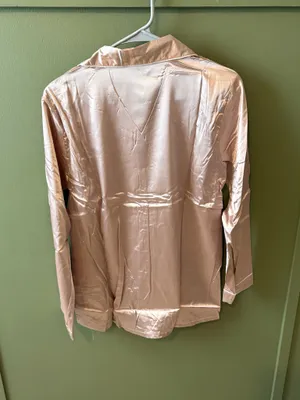 Blush Satin Button Front Pajama Set Pink Size XXL thumbnail 3