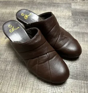 Y2K 90S‎ Heel Mule Clogs Brown Slip On Shoe Size 7.5 thumbnail 1