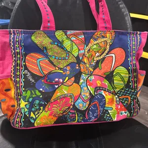 Bright Pink Multicolor Canvas Tote thumbnail 4