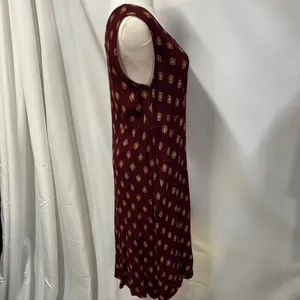 Vintage Rabbit Rabbit Rabbit Rayon Slip‎ Dress Womens M USA Made Maroon Gold thumbnail 7