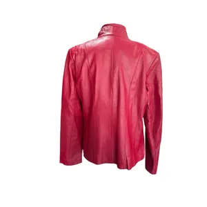 Siena Women's Red Leather Jacket Small Zip Front Moto Biker Coat Lined Slim thumbnail 4