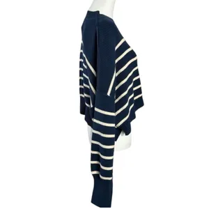 Free People Easy Street Stripe Crop Pullover Size Medium Navy Preppy Coastal thumbnail 9
