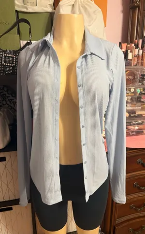 Abercrombie & Fitch Pale Blue Ribbed Knit Top thumbnail 1