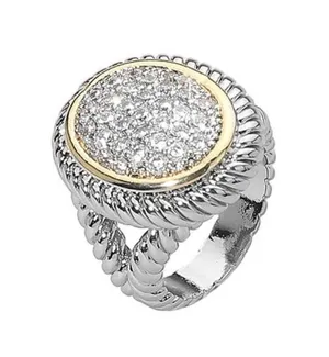 Two Tone Stone Paved Round Statement Ring Silver Size 6 thumbnail 1