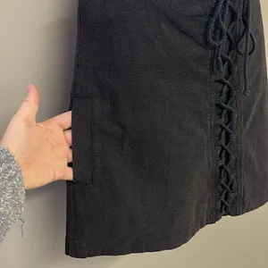 Free People Black Mini Shirt High Low Lace Accent Pockets Cotton Linen- Medium thumbnail 6