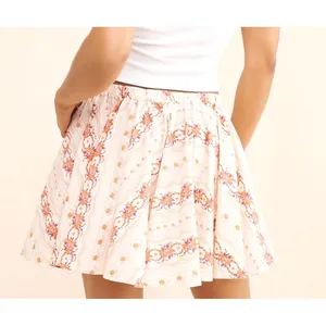 Free People M Medium Gaia Floral Stripe Cotton Mini Circle Skirt Cream Boho NEW thumbnail 6