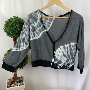Young Fabulous and Broke Gray Cropped Button Front Tie Dye Long Sleeve Top L thumbnail 2