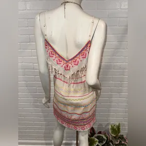 Amanda Uprichard White Fringe Knit Dress with Pink & Multicolor Embroidery thumbnail 6