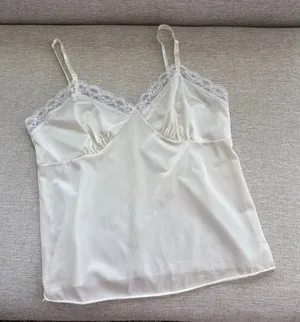 70s Vintage Deena Cami Tank S Ivory Lace Trim Lingerie Coquette Romantic Dreamy thumbnail 1
