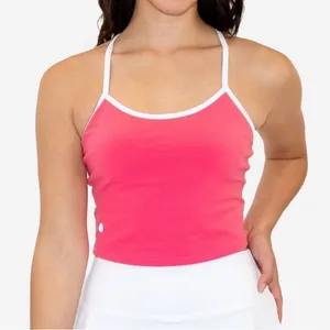 Senita Athletics Ava Crop Top S Dragonfruit Pink White Criss Cross Sports‎ Bra thumbnail 1
